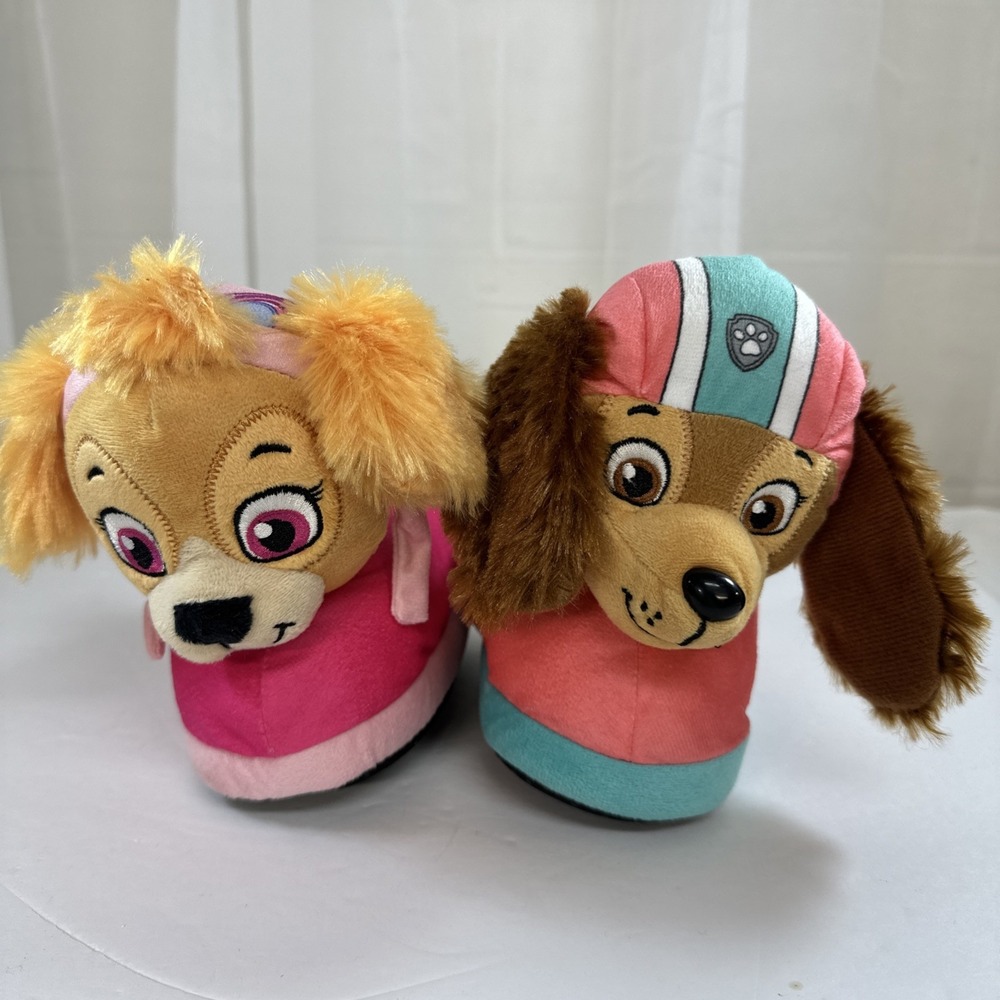 Nickelodeon Paw Patrol Toddler Slippers Liberty & Skye Plush 3D‎ Girls Size 9-10